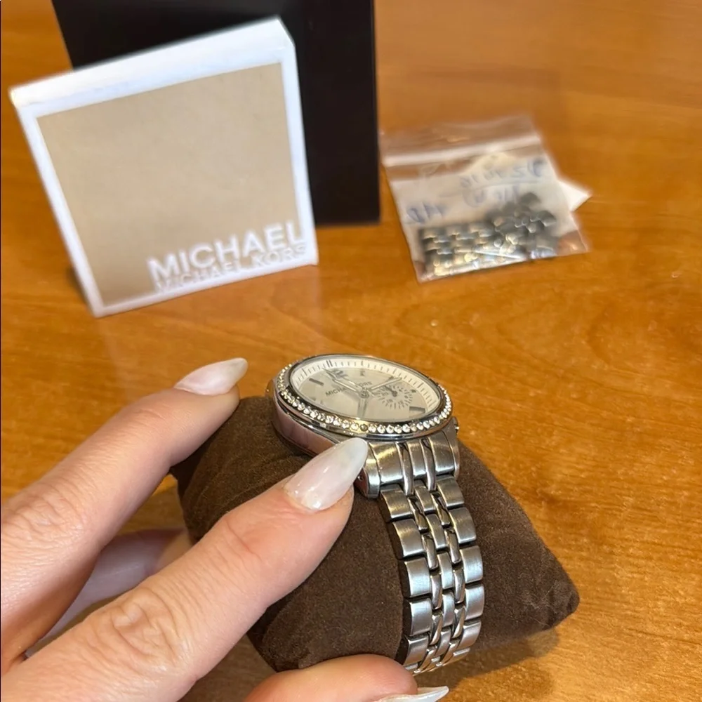 Michael Kors Silver Chronograph Watch with Textured Bezel - Picture 3 of 5